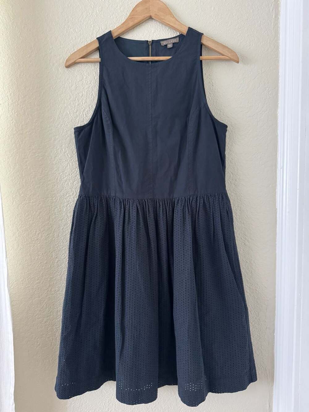 Lilla P Navy Eyelet High-Neck Sleeveless Mini Dress